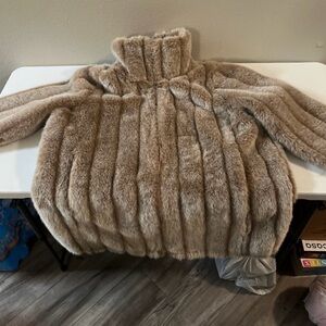 Roaman's Faux Fur Puffer Jacket - Beige